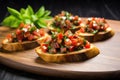 bruschetta with garlic supinely arranged, slight sprinkle of parsley Royalty Free Stock Photo