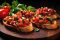 bruschetta with garlic supinely arranged, slight sprinkle of parsley Royalty Free Stock Photo