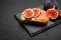 Bruschetta with ham, blue ceese and fresh figs Royalty Free Stock Photo