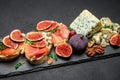 Bruschetta with ham, blue ceese and fresh figs Royalty Free Stock Photo