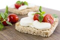 Bruschetta with mozarella and tomatoes Royalty Free Stock Photo