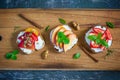 Bruschetta with peaches, plums, strawberries and cottage cheese.