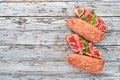 Bruschetta with prosciutto, fresh figs and cheese. Royalty Free Stock Photo