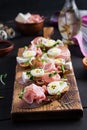 Bruschetta with prosciutto/jamon traditional Italian antipasto