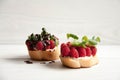 Bruschetta with raspberry and creme cheese Royalty Free Stock Photo
