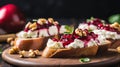 Bruschetta with ricotta cheese, pomegranate and walnuts Generative AI