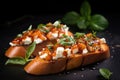 bruschetta with ricotta garnished with mint leaves