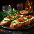 Bruschetta with roasted bell pepper, goat cheese, garlic and herbs