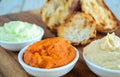Bruschetta served with various dips Royalty Free Stock Photo