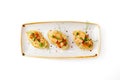 Bruschetta with shrimp on ciabatta toast with avocado isolated Royalty Free Stock Photo