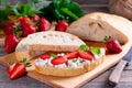 Bruschetta strawberry white bread toast cream-cheese, ciabatta