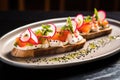 bruschetta with thinly sliced radish and black pepper