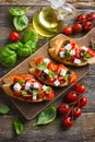 Bruschetta with tomato, feta cheese and basil