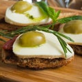 Bruschetta with tomato, mozarella and olive Royalty Free Stock Photo