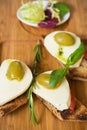 Bruschetta with tomato, mozarella and olive Royalty Free Stock Photo