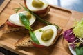 Bruschetta with tomato, mozarella and olive Royalty Free Stock Photo