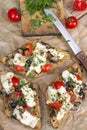 Bruschetta with tomatoes, cheese and mushrooms