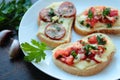 Bruschettas with tomatoes, cheese and garlic