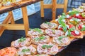 The bruschette and other italian foods on table