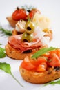 Bruschette, traditional italian appetizer food Royalty Free Stock Photo