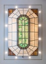 Brusels Old Town, Brussels Capital Region, Belgium - Art deco stained glass ceiling at the Frank restaurant