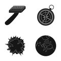 Brush for an animal, compass and other web icon in black style. explosion, planet icons in set collection.