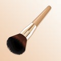 Brush for applying makeup, blush on the cheekbones. Close-up, light beige gradient background, illustration