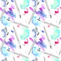 Brush and blue watery blot seamless pattern.Abstract watercolor hand drawn illustration.