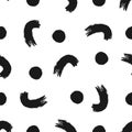 Brush brush strokes. Round spots and curves. Seamless pattern.