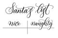 Brush calligraphy Santa`s List Nice and Naughty