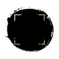 Brush circle stroke, gold text box, isolated white background. Black paint round brush. Grunge texture stroke frame. Ink Royalty Free Stock Photo
