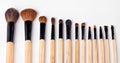 Brush, collection and tools for makeup, beauty and cosmetics isolated on white background for creative career. Abstract Royalty Free Stock Photo