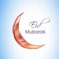 Brush Effect Cruve Moon on White and Blue Floral Background for Muslim Community festival of Eid Mubarak