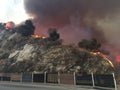 Brush Fire Burning Hillside With Smoke Royalty Free Stock Photo