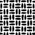 Brush grunge seamless pattern. Stain hand drawn texture. Abstract lines. Checkered background. Repeated black and white pattern. R Royalty Free Stock Photo