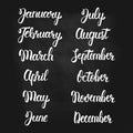 Brush handwritten months of the year. Hand lettering names of months.