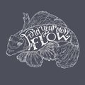 Brush lettering inspiration quote with tropical fish sketch outline saying Find your own flow.