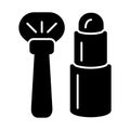 Brush and lipstick simple vector icon. Black cosmetics illustration on white background. Solid linear beauty icon.