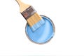 The brush in the paint blue color and the can with paint blue color isolated on white background Royalty Free Stock Photo