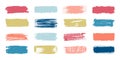Brush paint swatch. Makeup strokes with fashion pastel colors, banners with patch and smudge effect. Vector set of dab Royalty Free Stock Photo