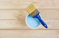 Brush and paint on wooden boards Royalty Free Stock Photo