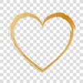 Brush painted gold ink stamp heart banner on transparent background