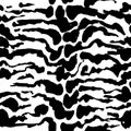 Brush painted tiger seamless pattern. Black and white tiger grunge background.