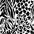 Brush painted tiger seamless pattern. Black and white leopard stripes grunge background.