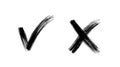 Brush painted yes and no checkmarks. Black and white check and cross signs. Drawn vote approve and reject icons. X and V Royalty Free Stock Photo