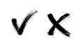 Brush painted yes and no checkmarks. Black and white check and cross signs. Drawn vote approve and reject icons. X and V Royalty Free Stock Photo