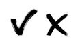 Brush painted yes and no checkmarks. Black and white check and cross signs. Drawn vote approve and reject icons. X and V emblems