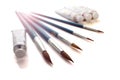 Brush for painting, group of objects on white isolated background. close-up