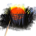 Brush painting picture of sunrise in rush Royalty Free Stock Photo