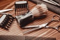 Brush and razor for shaving beard. Concept background of hair salon men, barber shop Royalty Free Stock Photo